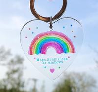 When It Rains Look For Rainbows Heart Keyring